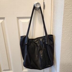 BOHO Black Genuine Leather Tote Bag